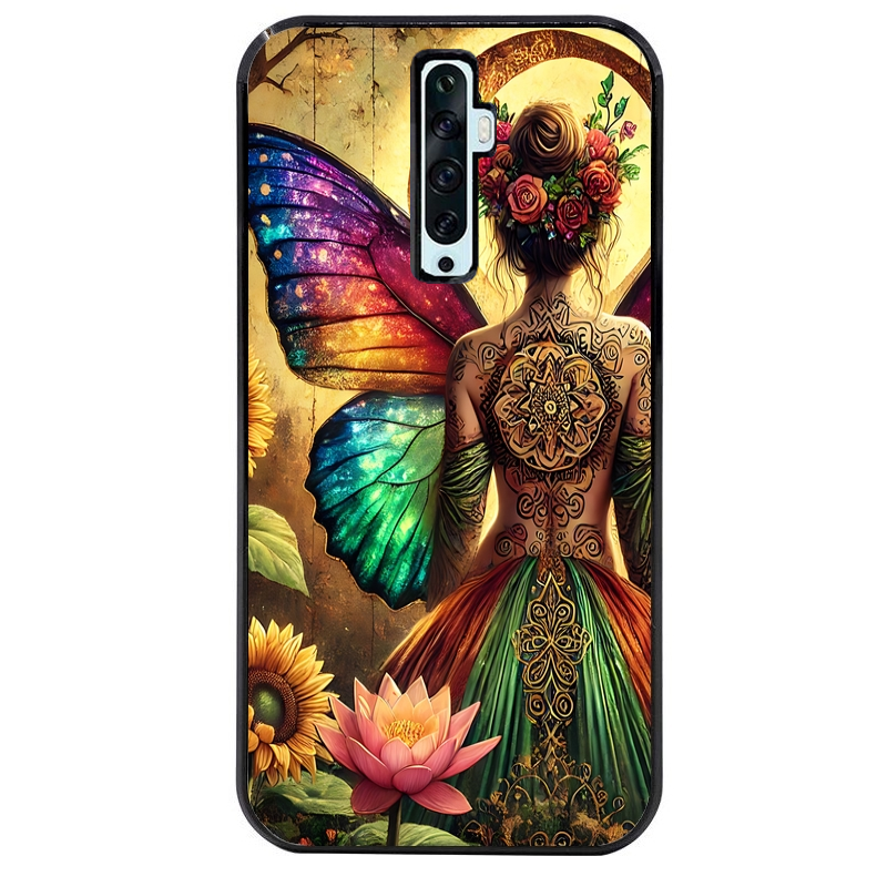Coque noire taperso pour OPPO Reno 2 et 2Z avec motif fee et fleurs protection antichoc personnalisée
