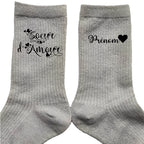 Chaussettes personnalisée paillettes argent motif soeur d'amour