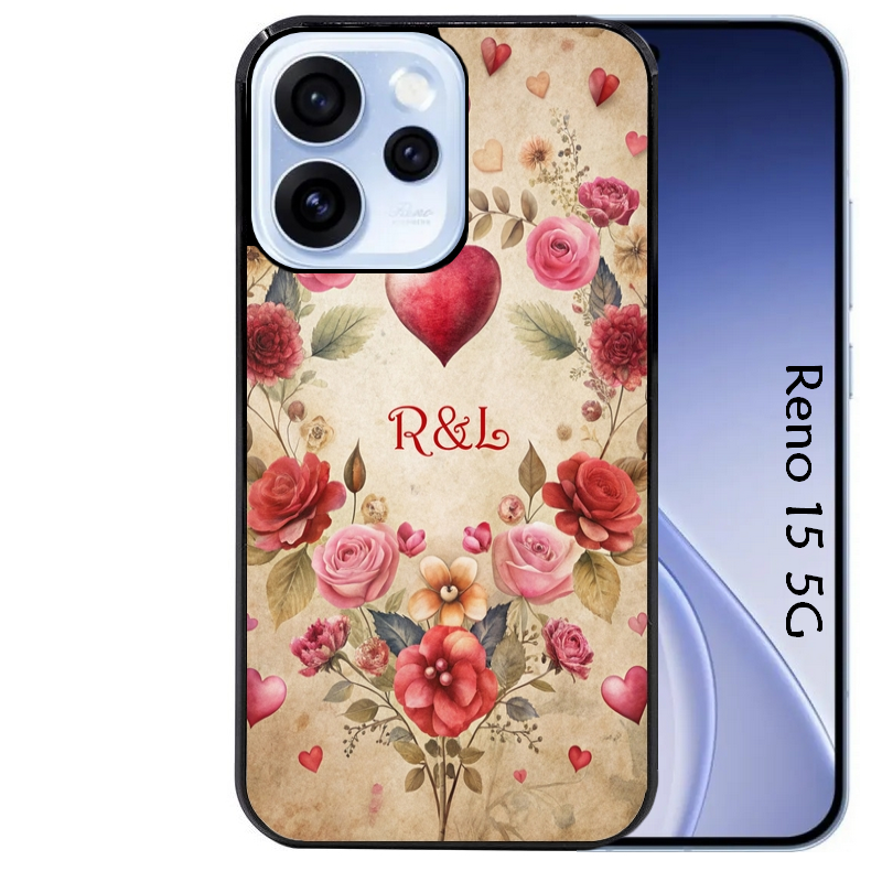 Coque noire taperso pour OPPO Reno 15 et F FS 5G avec motif coeur vintage et initiales personnalisee protection antichoc personnalisée
