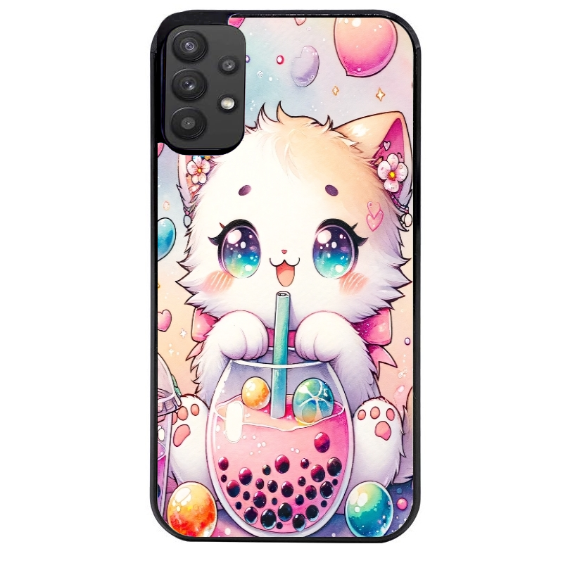 Coque noire taperso pour galaxy A22 A32 A52 A52S 4G 5G  avec motif chat bubble style manga protection antichoc personnalisée