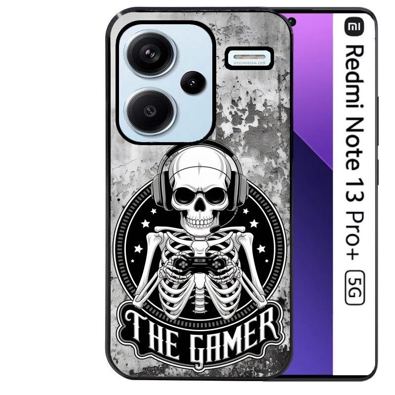 Coque noire taperso pour Redmi Note 13 PRO PLUS 5G avec motif tete de mort gamer beton protection antichoc personnalisée