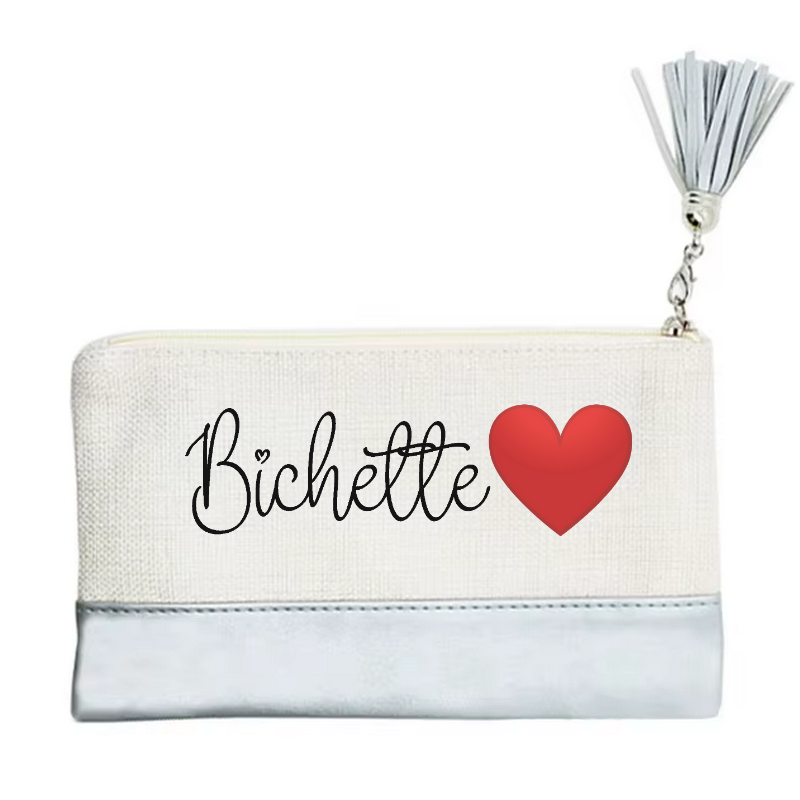 Pochette motif bichette et cœur en toile et simili cuir