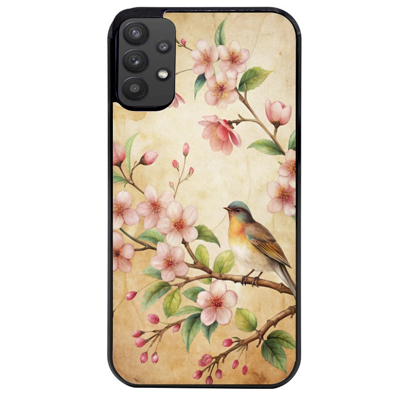 Coque noire taperso pour galaxy A22 A32 A52 A52S 4G 5G  avec motif fleur et colibri protection antichoc personnalisée