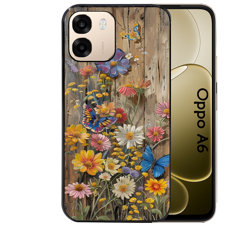 Coque noire taperso pour OPPO A6 A6X 4G et 5G avec motif bois et papillon 1 protection antichoc personnalisée
