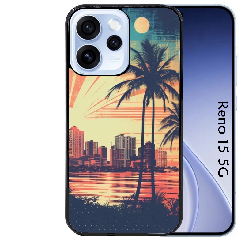Coque noire taperso pour OPPO Reno 15 et F FS 5G avec motif hawaii retro protection antichoc personnalisée