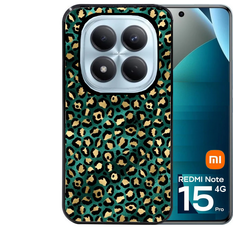 Coque noire taperso pour Redmi Note 15 et PRO PLUS 4G 5G avec motif leopard vert protection antichoc personnalisée
