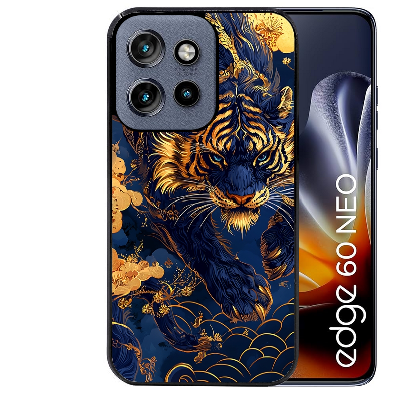 Coque noire taperso pour Moto Edge 60 et Neo Fusion Pro avec motif tigre et fleur protection antichoc personnalisée