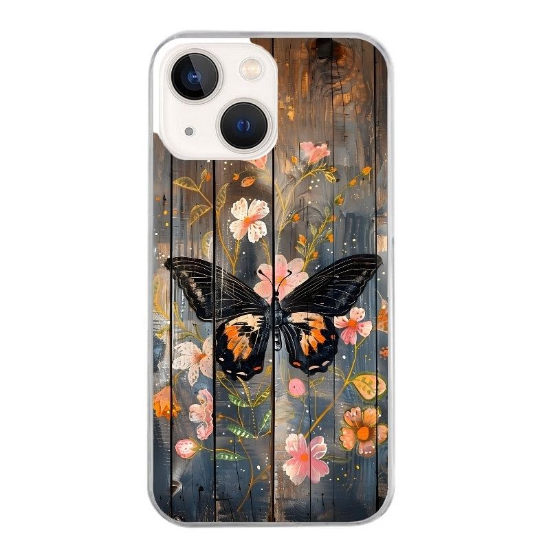 Coque taperso pour Iphone 14 et PRO PLUS PRO MAX avec motif bois et papillon 2 protection antichoc personnalisée