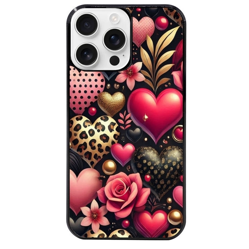 Coque noire taperso pour Iphone 16 16E PLUS MAX PRO avec motif coeur et leopard protection antichoc personnalisée