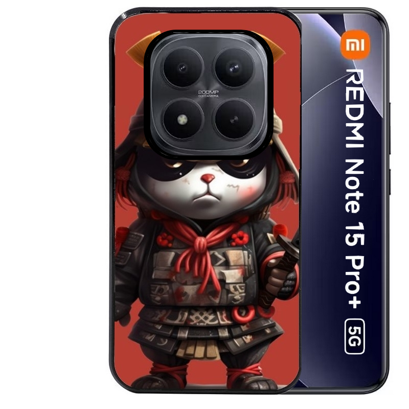 Coque noire taperso pour Redmi Note 15 et PRO PLUS 4G 5G avec motif panda et samourai protection antichoc personnalisée