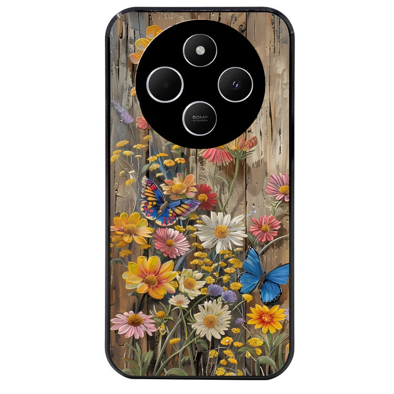 Coque noire taperso pour POCO C75 avec motif bois et papillon 1 protection antichoc personnalisée