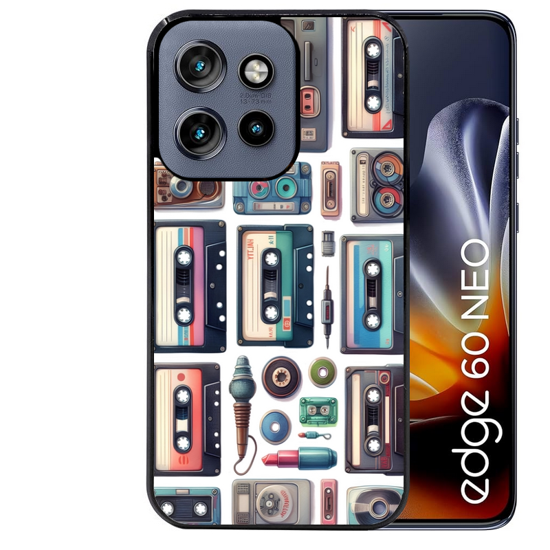 Coque noire taperso pour Moto Edge 60 et Neo Fusion Pro avec motif cassette multi protection antichoc personnalisée