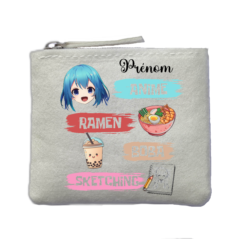 Porte monnaie personnalisé anime ramen ivoire en feutrine en feutrine ivoire