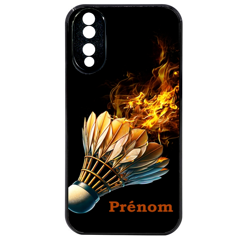 Coque noire taperso pour Honor 70 LITE 90 et LITE avec motif badminton flamme personnalise protection antichoc personnalisée