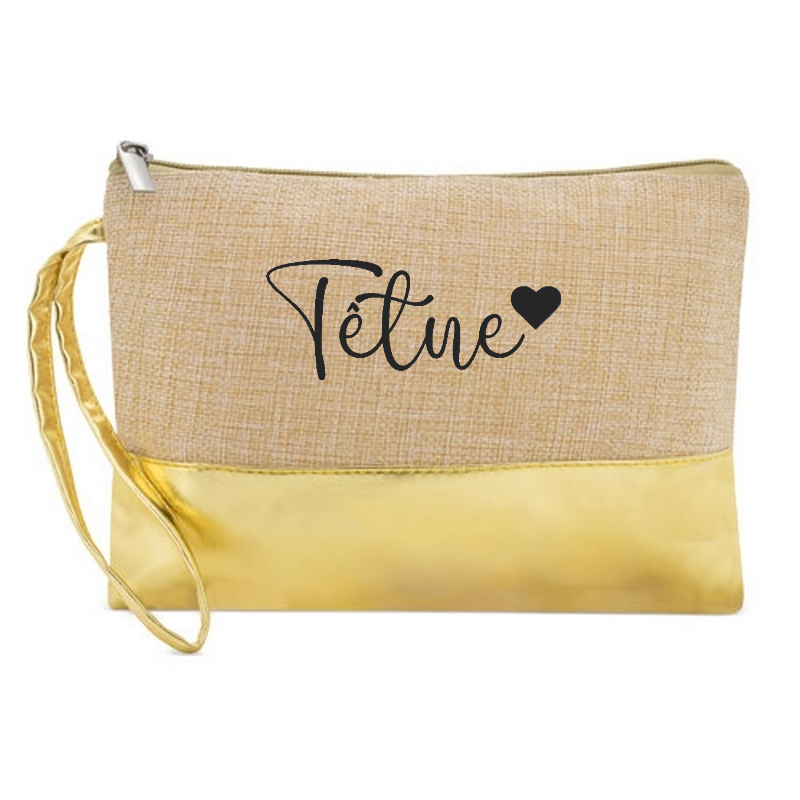 Pochette têtue en jute et doré en jute et doré