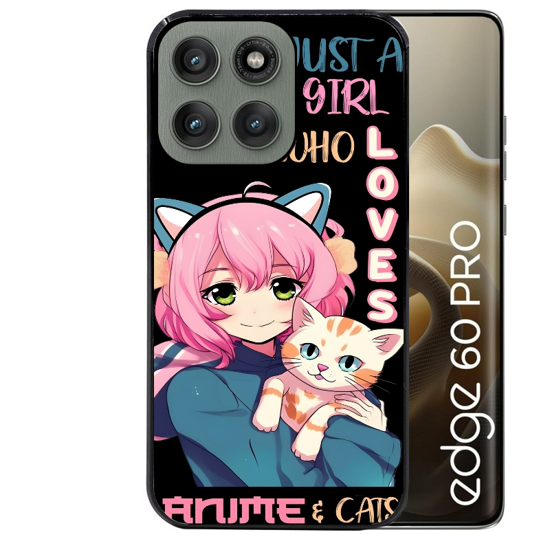 Coque noire taperso pour Moto Edge 60 et Neo Fusion Pro avec motif anime et chat protection antichoc personnalisée