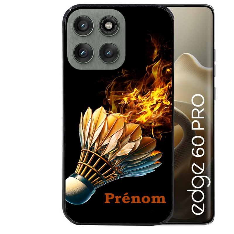 Coque noire taperso pour Moto Edge 60 et Neo Fusion Pro avec motif badminton flamme personnalise protection antichoc personnalisée