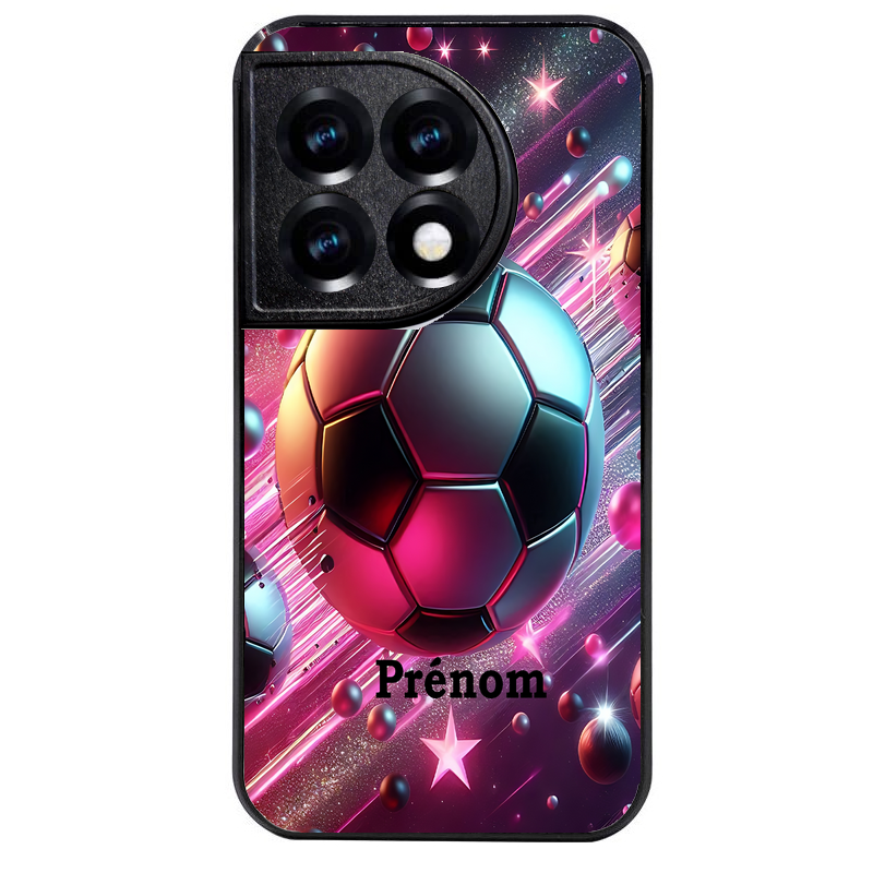 Coque noire taperso pour OnePlus 11 et 12 avec motif foot etoile personnalisee protection antichoc personnalisée