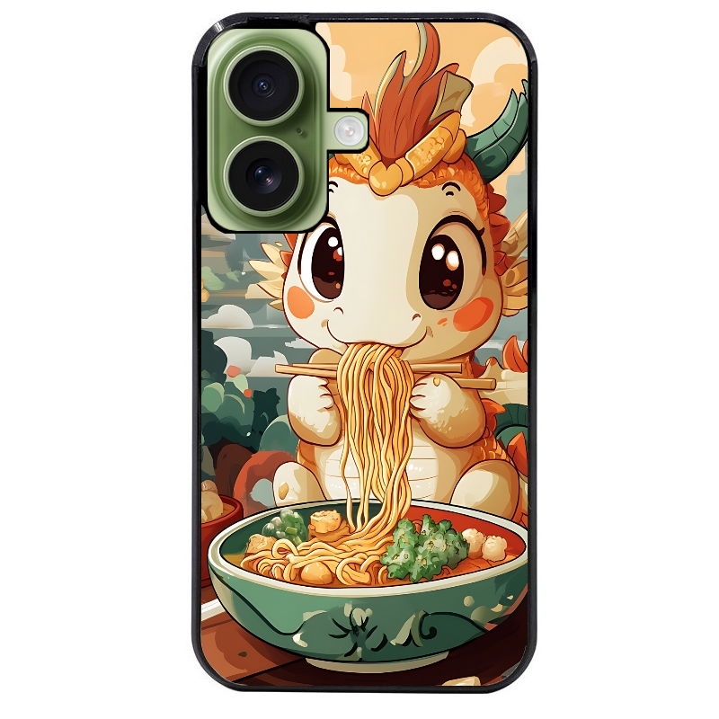 Coque noire taperso pour Iphone 16 16E PLUS MAX PRO avec motif dragon ramen 3 protection antichoc personnalisée