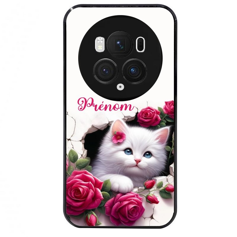 Coque noire taperso pour Magic 5 6 LITE et PRO avec motif chat fleurs personnalisee protection antichoc personnalisée