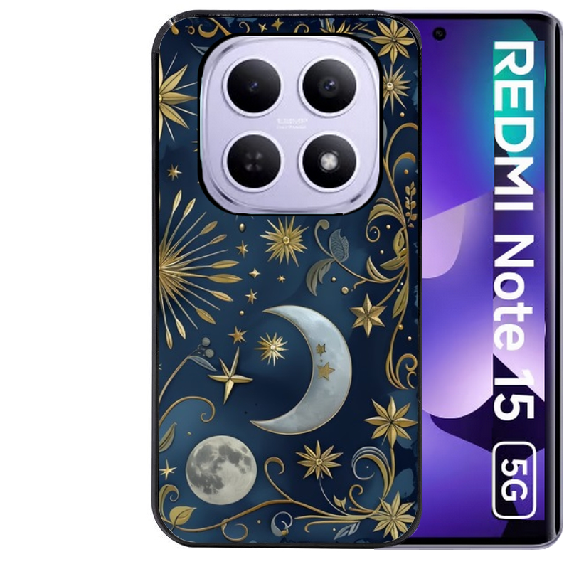 Coque noire taperso pour Redmi Note 15 et PRO PLUS 4G 5G avec motif lune et etoile protection antichoc personnalisée