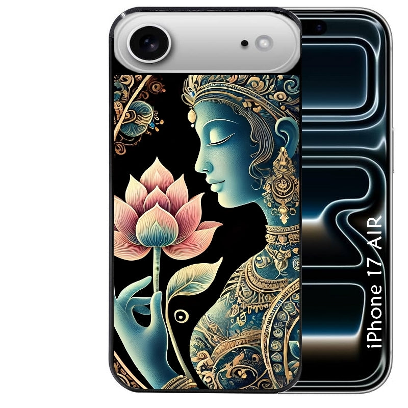 Coque noire taperso pour Iphone 17 17E AIR MAX PRO avec motif bouddha et lotus protection antichoc personnalisée