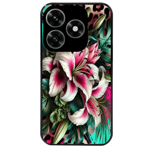 Coque noire taperso pour Honor X6B X5C X5C PLUS avec motif leopard hibiscus protection antichoc personnalisée