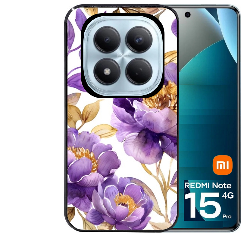 Coque noire taperso pour Redmi Note 15 et PRO PLUS 4G 5G avec motif fleur pivoine protection antichoc personnalisée