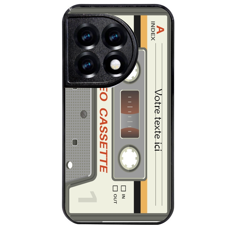 Coque noire taperso pour OnePlus 11 et 12 avec motif cassette grise personnalisable protection antichoc personnalisée