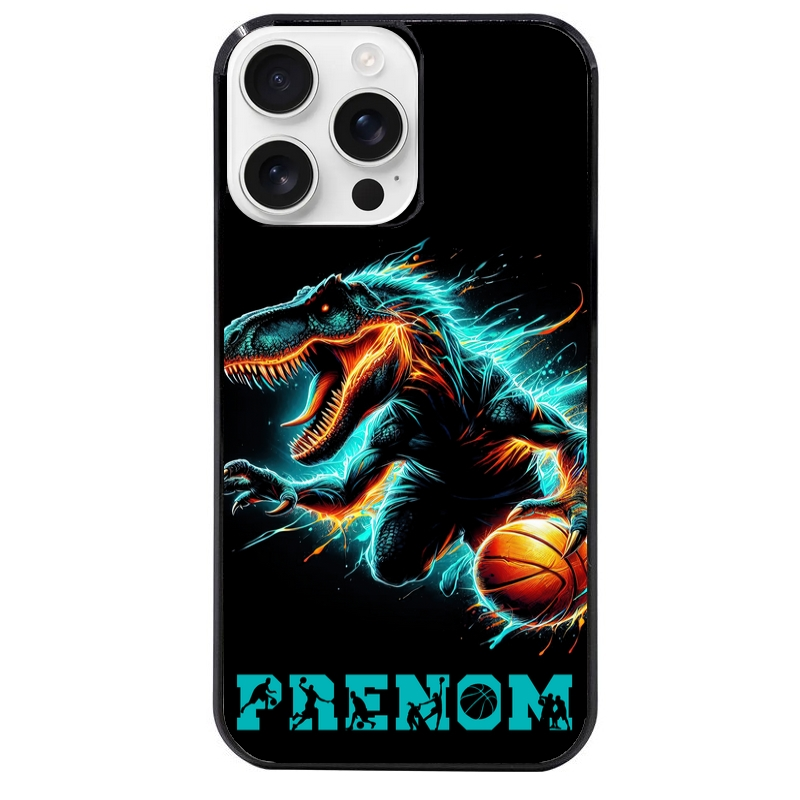 Coque noire taperso pour Iphone 16 16E PLUS MAX PRO avec motif basket et dino personnalisee protection antichoc personnalisée