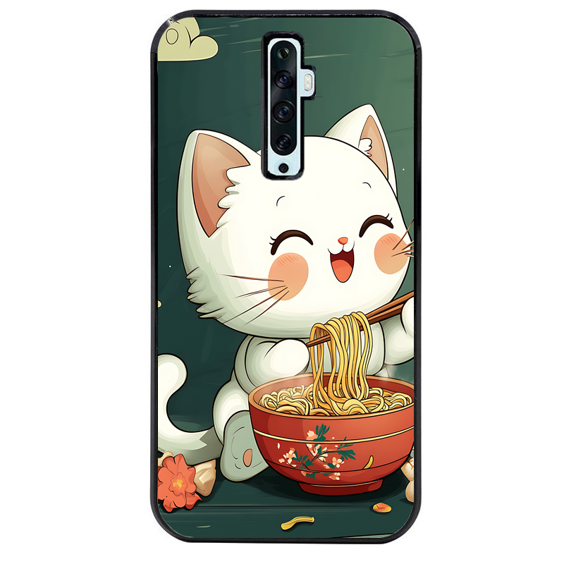 Coque noire taperso pour OPPO Reno 2 et 2Z avec motif chat ramen nuage protection antichoc personnalisée