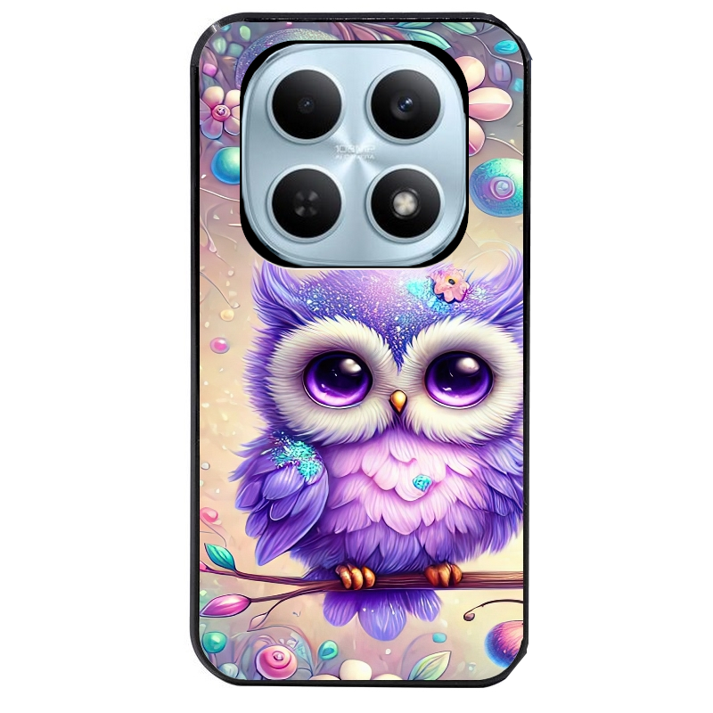 Coque noire taperso pour POCO M8 5G et PRO 5G avec motif chouette violette protection antichoc personnalisée