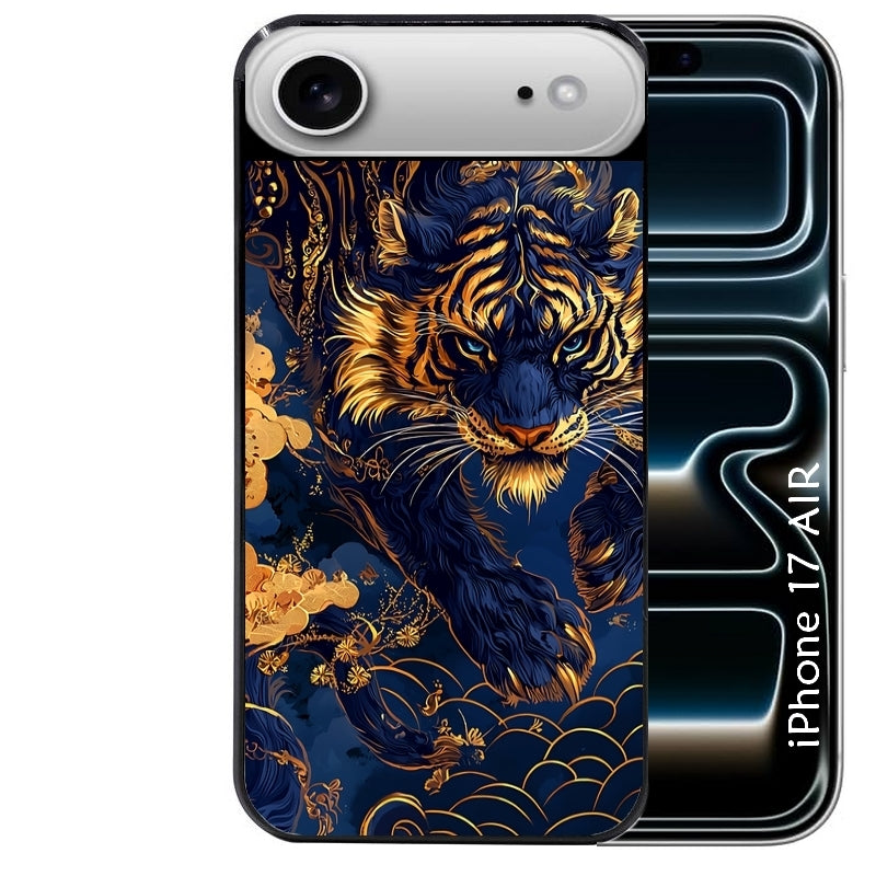 Coque noire taperso pour Iphone 17 17E AIR MAX PRO avec motif tigre et fleur protection antichoc personnalisée
