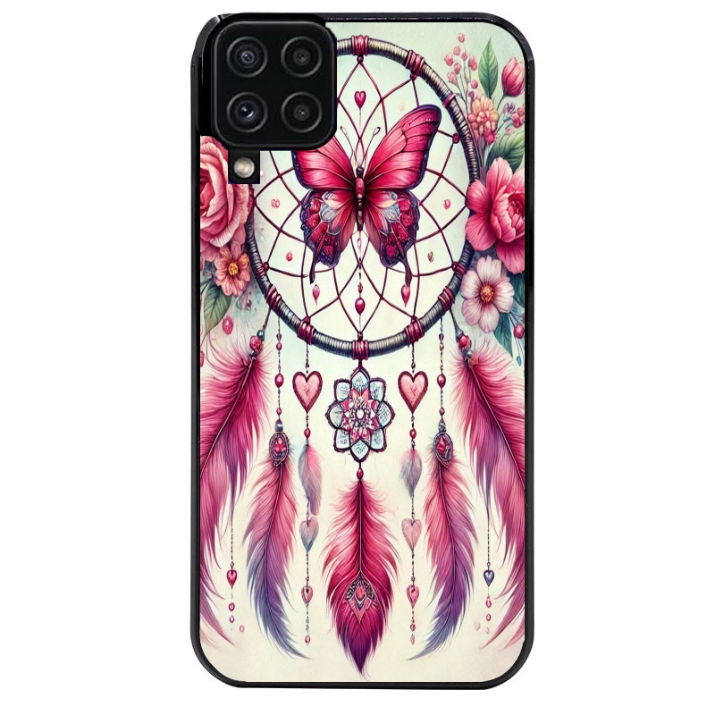 Coque noire taperso pour galaxy A22 A32 A52 A52S 4G 5G  avec motif dreamcatcher et papillon protection antichoc personnalisée