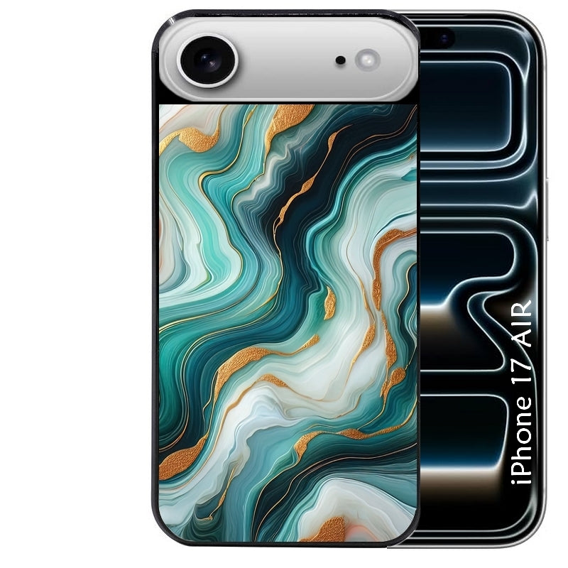 Coque noire taperso pour Iphone 17 17E AIR MAX PRO avec motif marbre vert protection antichoc personnalisée