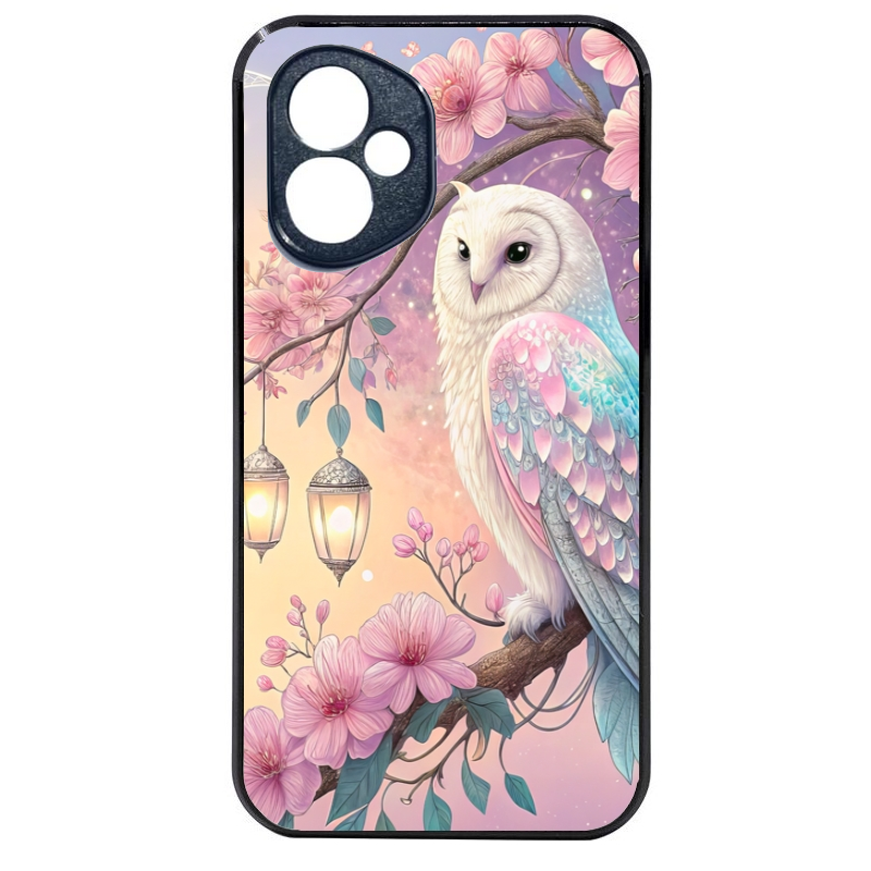 Coque noire taperso pour Honor 400 et Lite Pro Smart avec motif chouette cerisier protection antichoc personnalisée