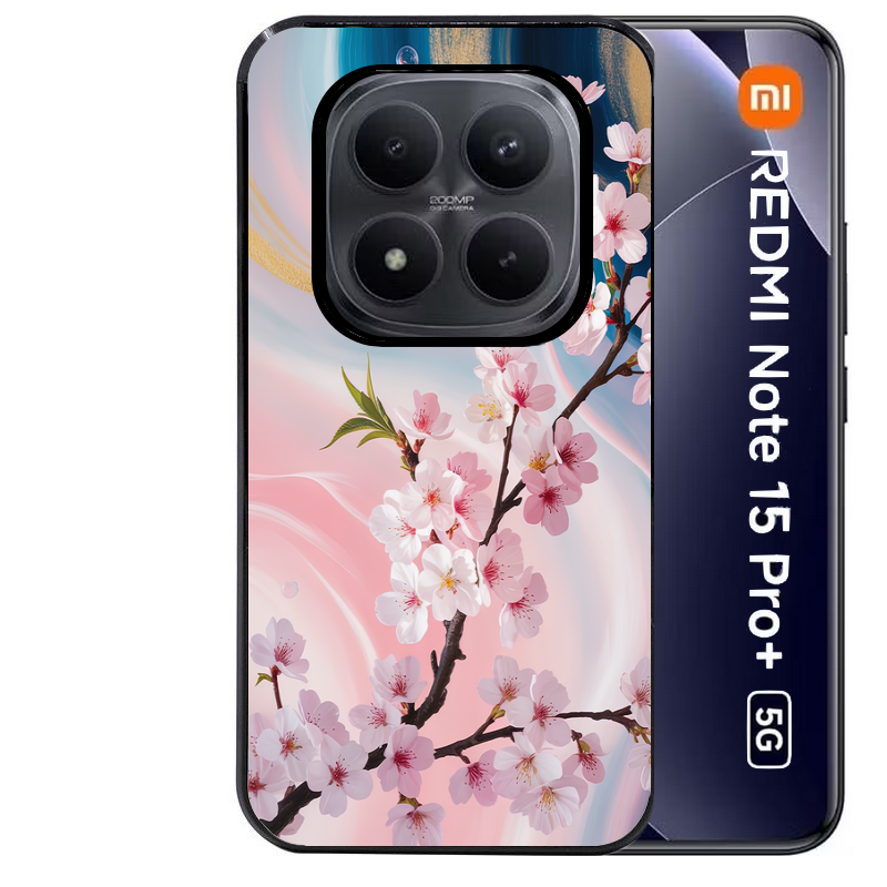 Coque noire taperso pour Redmi Note 15 et PRO PLUS 4G 5G avec motif marbre fleur cerisier protection antichoc personnalisée