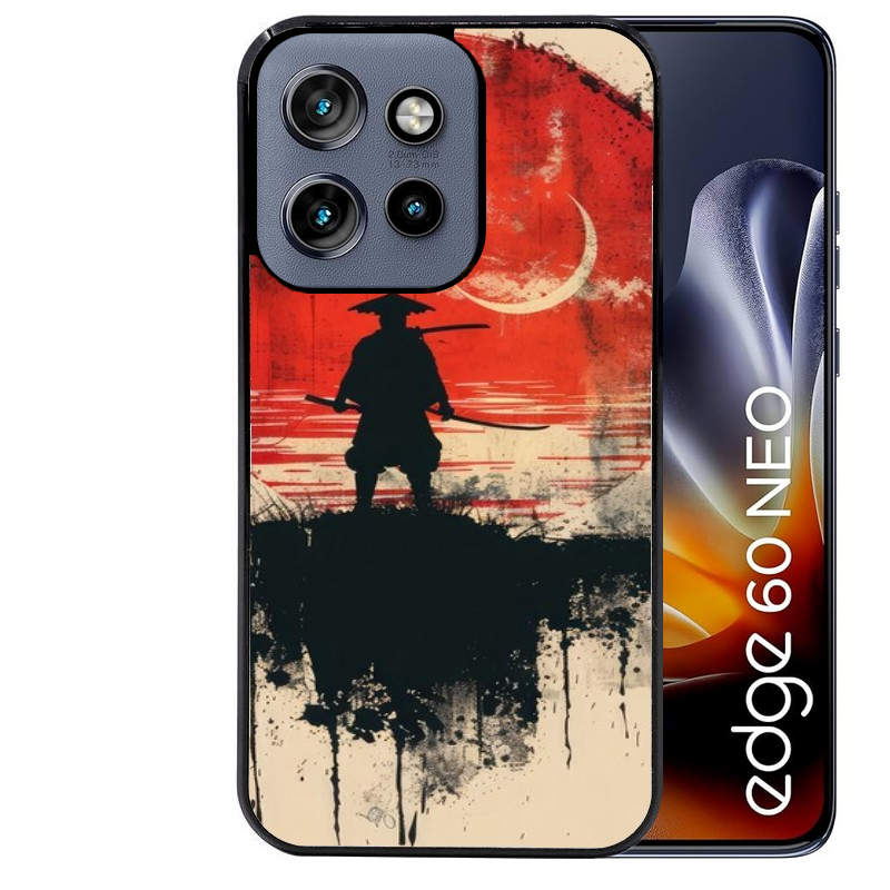 Coque noire taperso pour Moto Edge 60 et Neo Fusion Pro avec motif samourai rouge protection antichoc personnalisée