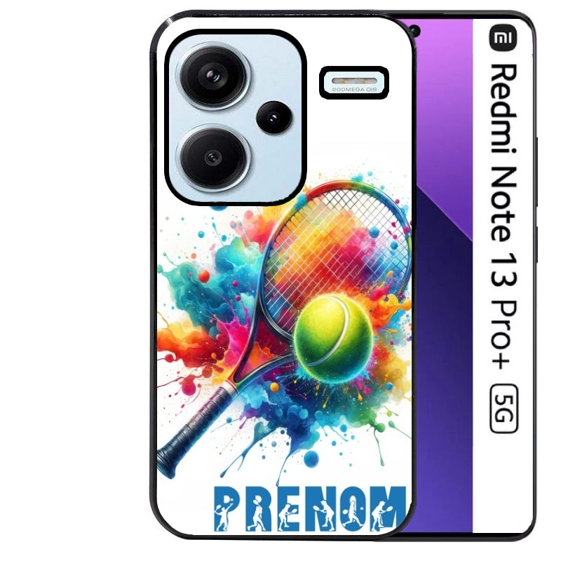 Coque noire taperso pour Redmi Note 13 PRO PLUS 5G avec motif tennis raquette personnalisee protection antichoc personnalisée