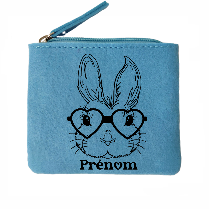 Porte monnaie personnalisé lapin lunettes en feutrine en feutrine