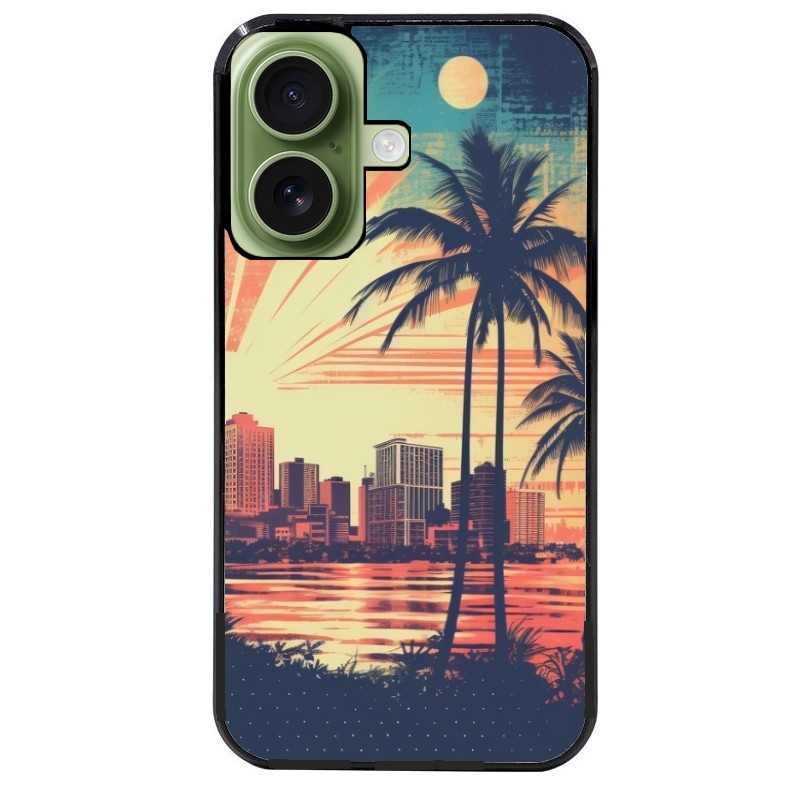 Coque noire taperso pour Iphone 16 16E PLUS MAX PRO avec motif hawaii retro protection antichoc personnalisée