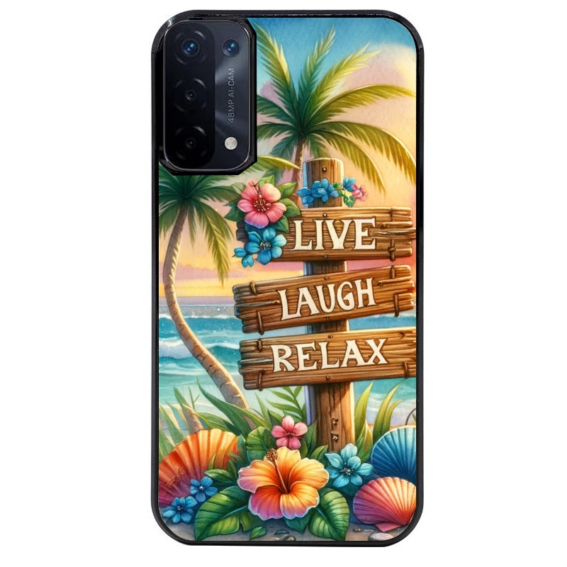 Coque noire taperso pour OPPO A54 et A74 5G avec motif tropical vacances protection antichoc personnalisée