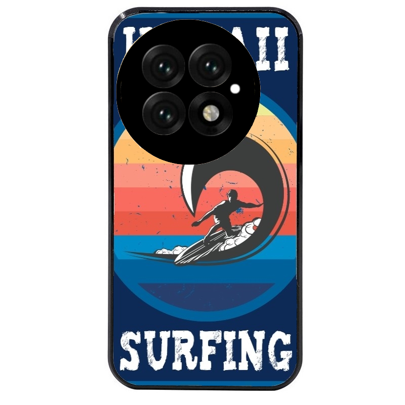 Coque noire taperso pour OnePlus 13 avec motif hawaii et surf protection antichoc personnalisée