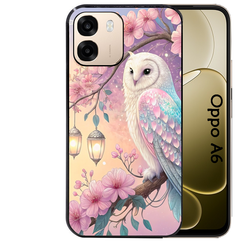 Coque noire taperso pour OPPO A6 A6X 4G et 5G avec motif chouette cerisier protection antichoc personnalisée