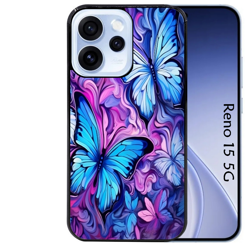 Coque noire taperso pour OPPO Reno 15 et F FS 5G avec motif papillon violet uv protection antichoc personnalisée