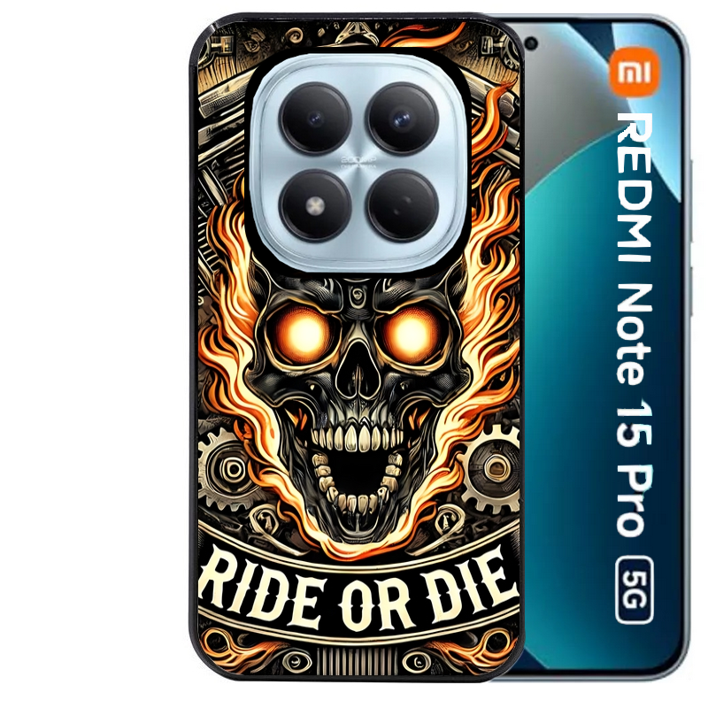 Coque noire taperso pour Redmi Note 15 et PRO PLUS 4G 5G avec motif tete de mort flamme protection antichoc personnalisée