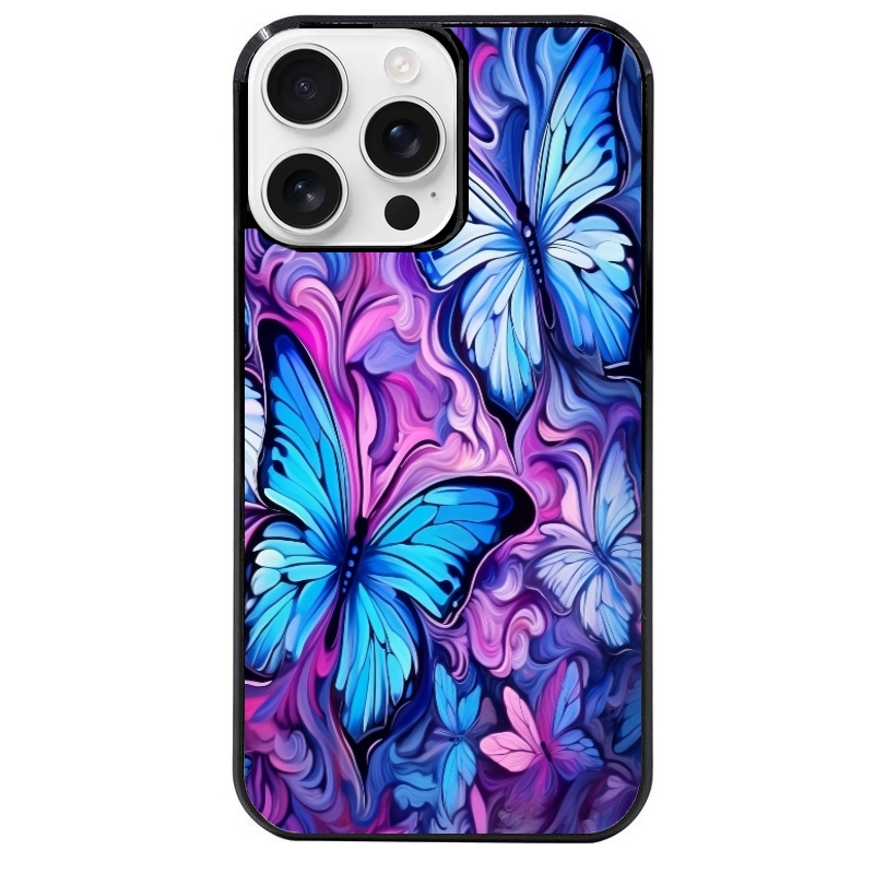 Coque noire taperso pour Iphone 16 16E PLUS MAX PRO avec motif papillon violet uv protection antichoc personnalisée