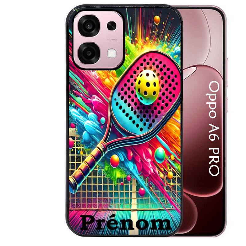 Coque noire taperso pour OPPO A6 PRO 4G et 5G avec motif padel raquette personnalisee protection antichoc personnalisée