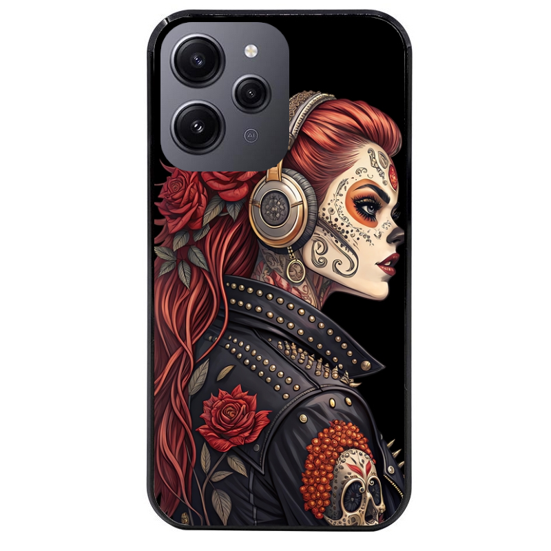 Coque noire taperso pour Redmi 12 4G et 5G avec motif tete de mort rock protection antichoc personnalisée