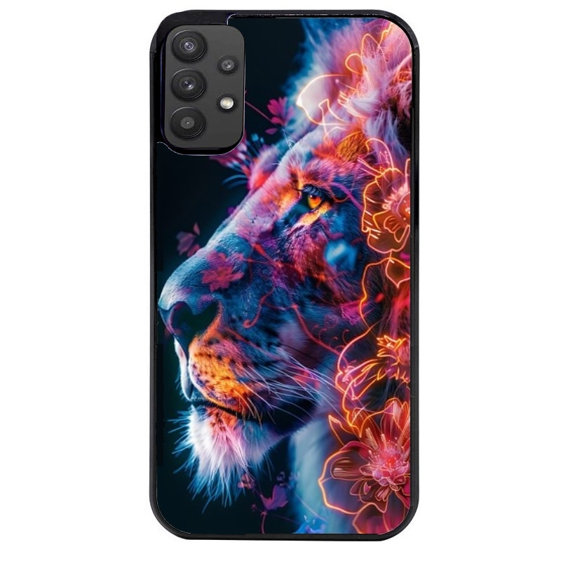 Coque noire taperso pour galaxy A22 A32 A52 A52S 4G 5G  avec motif lion fluo protection antichoc personnalisée